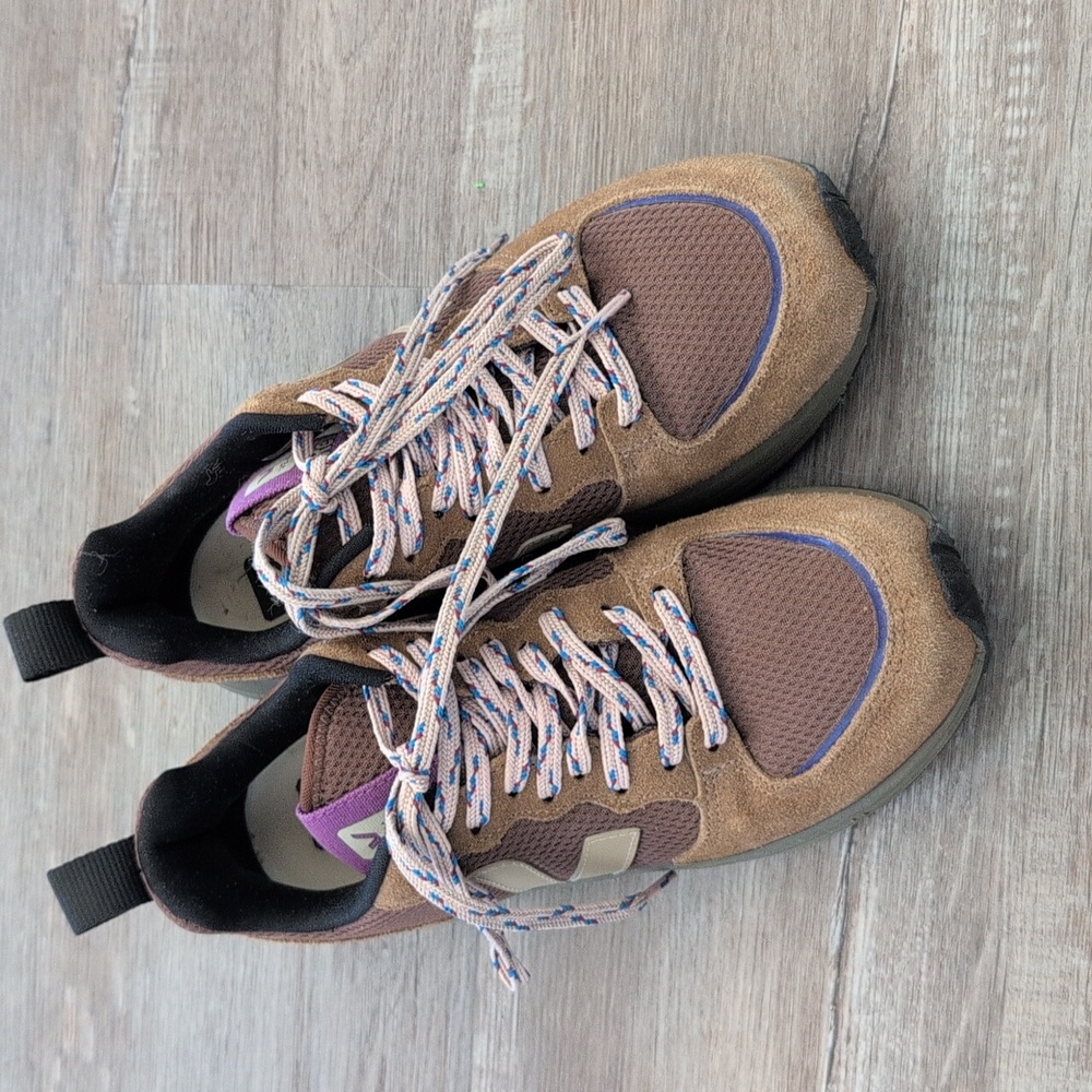 Reformation Brown Suede & Mesh Trail Sneaker with Lavender Accents - Picture 2 of 4